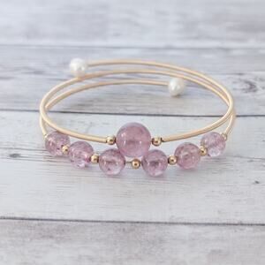 Pretty Gold Tone, Pink & Faux? Pearl Bracelet